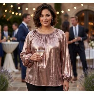 Lane Bryant‎ Womens Metallic Blouse Size 14/16 Shimmer Long Sleeve Top Glam